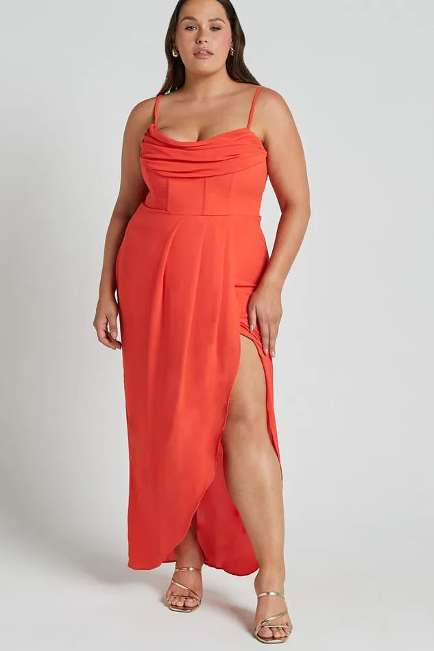 Andrina Midi Dress 8211 High Low Wrap Corset Dress In Orange Women Showpo Dresses