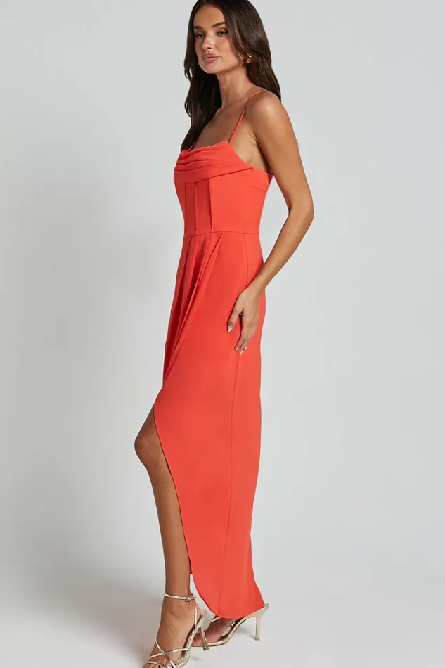 Andrina Midi Dress 8211 High Low Wrap Corset Dress In Orange Women Showpo Dresses
