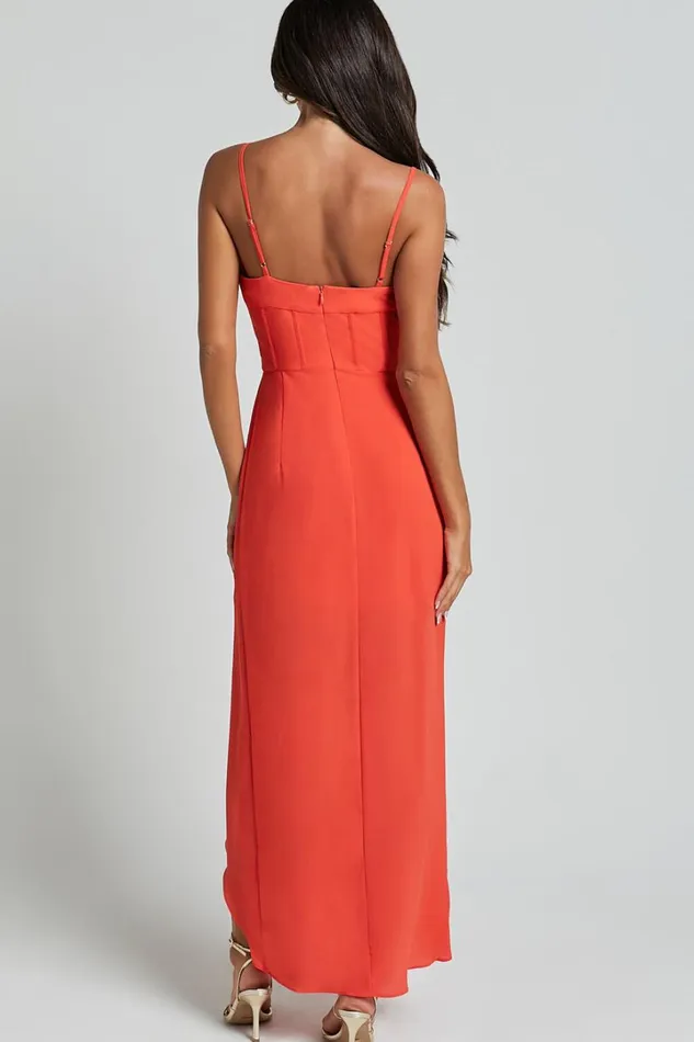 Andrina Midi Dress 8211 High Low Wrap Corset Dress In Orange Women Showpo Dresses