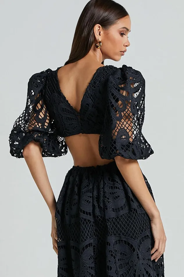 Anieshaya Midi Dress 8211 V Neck Cut Out Lace Dress In Black Women Showpo Dresses