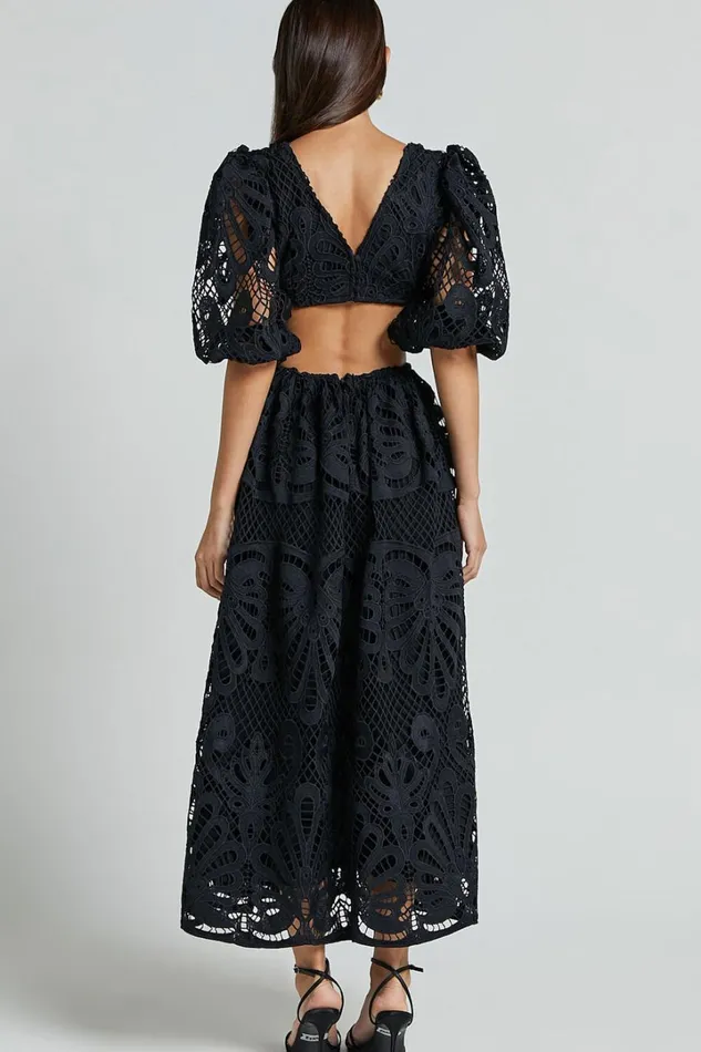 Anieshaya Midi Dress 8211 V Neck Cut Out Lace Dress In Black Women Showpo Dresses