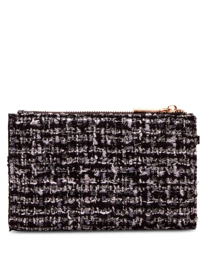 Anne Klein 2 Piece Gift Set With Tweed Zip Clutch And Card Case Black White Tweed Women Handbags