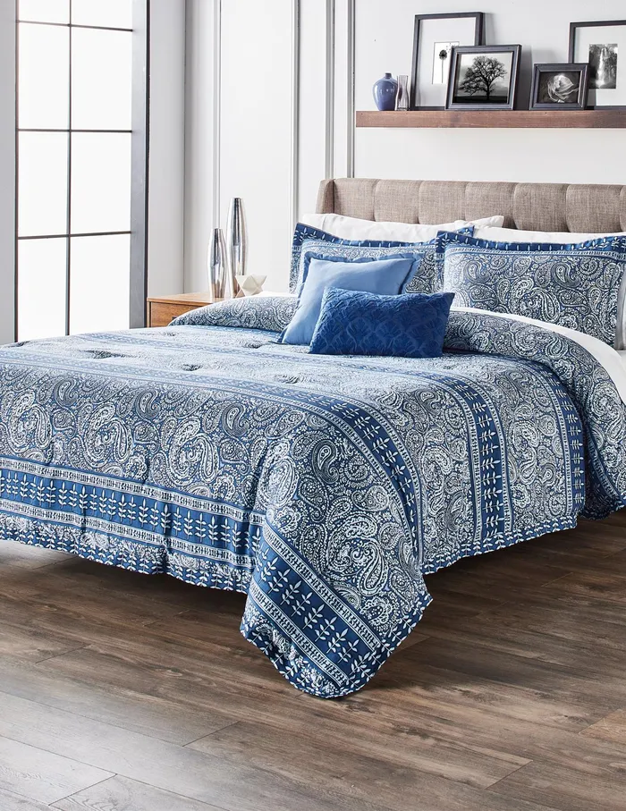 Anne Klein Everett Paisely Reversible Comforter Set Navy Women Home
