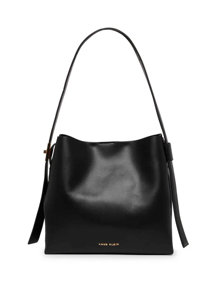 Anne Klein Hobo Bag With AK Turn Lock Black Women Handbags