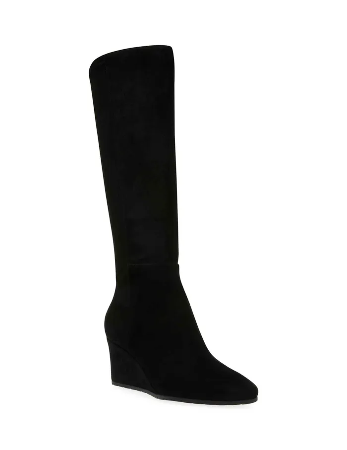Anne Klein Vella Wedge Tall Boot Black Ms Women Shoes