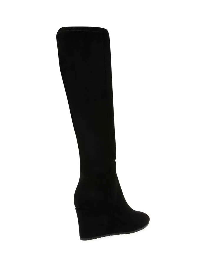 Anne Klein Vella Wedge Tall Boot Black Ms Women Shoes