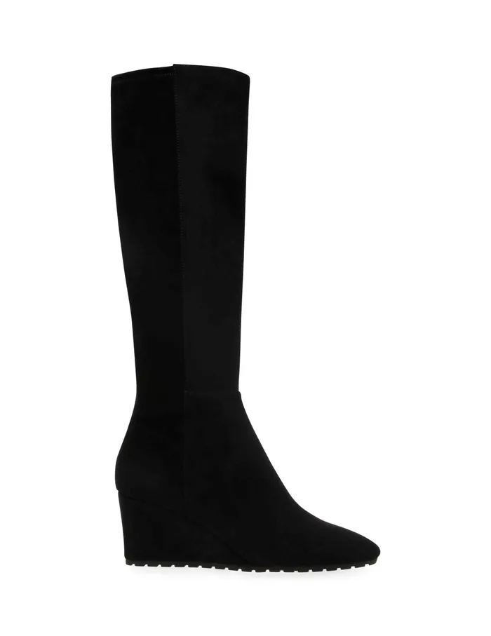 Anne Klein Vella Wedge Tall Boot Black Ms Women Shoes
