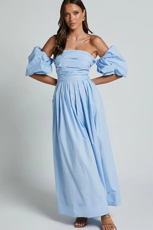 Annie Midi Dress 8211 Off The Shoulder Ruffle Sleeve Pleated Dress In Pale Blue Women Showpo Dresses Annie Midi Dress 8211 Off The Shoulder Ruffle Sleeve Pleated Dress In Pale Blue Women Showpo Dresses