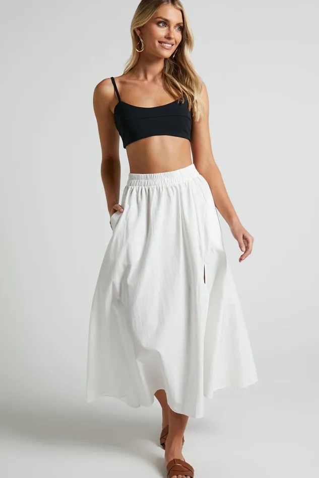 Annika Midi Skirt 8211 Side Split A Line Skirt In Ivory Women Showpo Curve Clothes