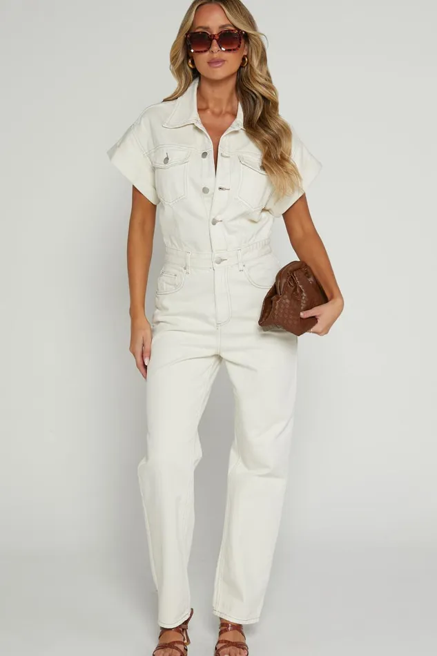 Ariya Jumpsuit 8211 Recycled Cotton Denim Jumpsuit In Ecru Women Showpo Jumpsuits