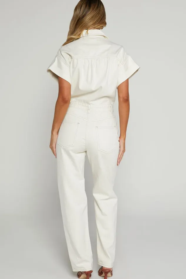 Ariya Jumpsuit 8211 Recycled Cotton Denim Jumpsuit In Ecru Women Showpo Jumpsuits