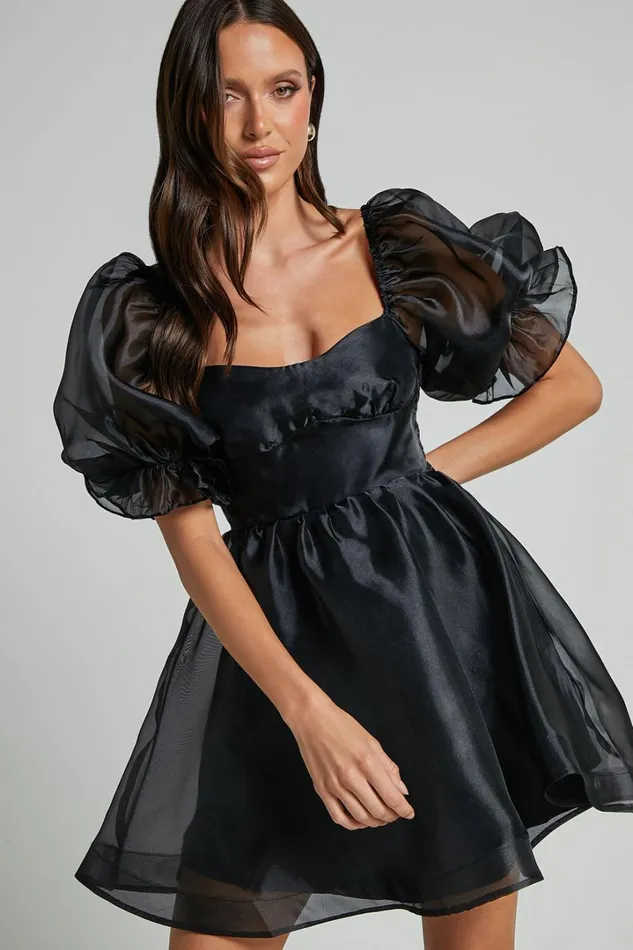Ariya Mini Dress 8211 Organza Puff Sleeve Dress In Black Women Showpo Dresses