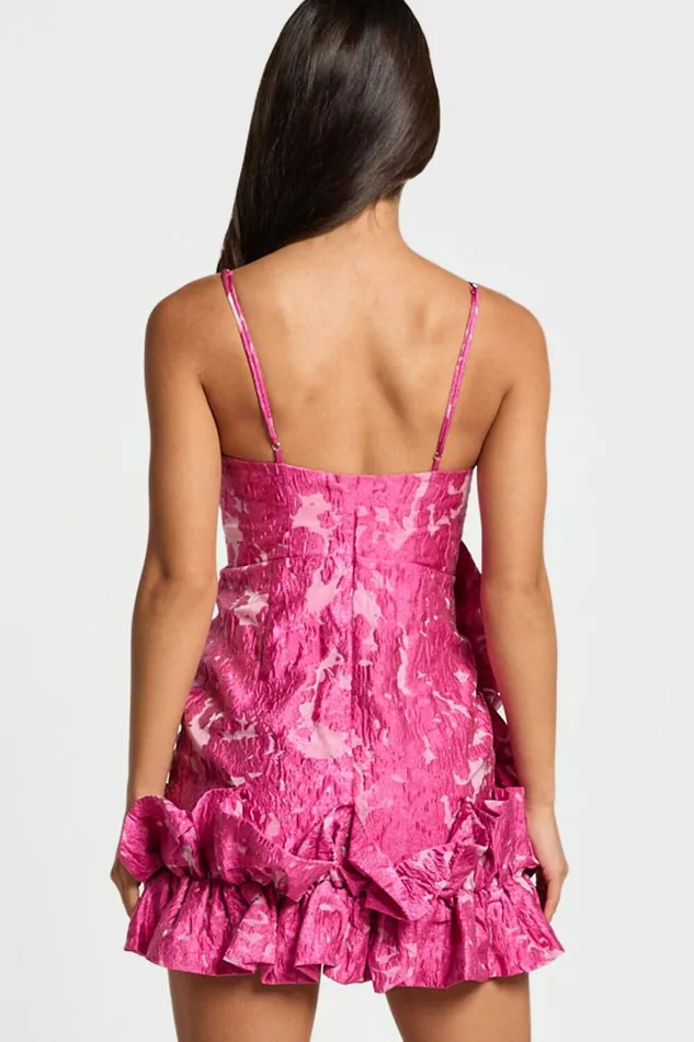 Arlette Mini Dress 8211 Plunge Ruffle Detail Jacquard Dress In Pink Women Showpo Dresses