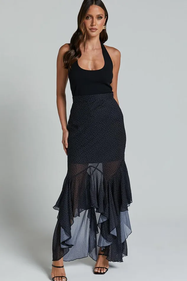 Artemisia Maxi Skirt 8211 Frill Detail Sheer High Low Skirt In Black Polka Women Showpo Skirts