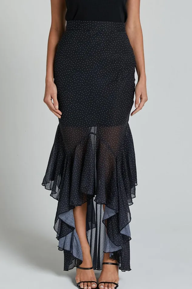 Artemisia Maxi Skirt 8211 Frill Detail Sheer High Low Skirt In Black Polka Women Showpo Skirts