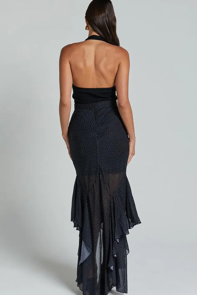 Artemisia Maxi Skirt 8211 Frill Detail Sheer High Low Skirt In Black Polka Women Showpo Skirts