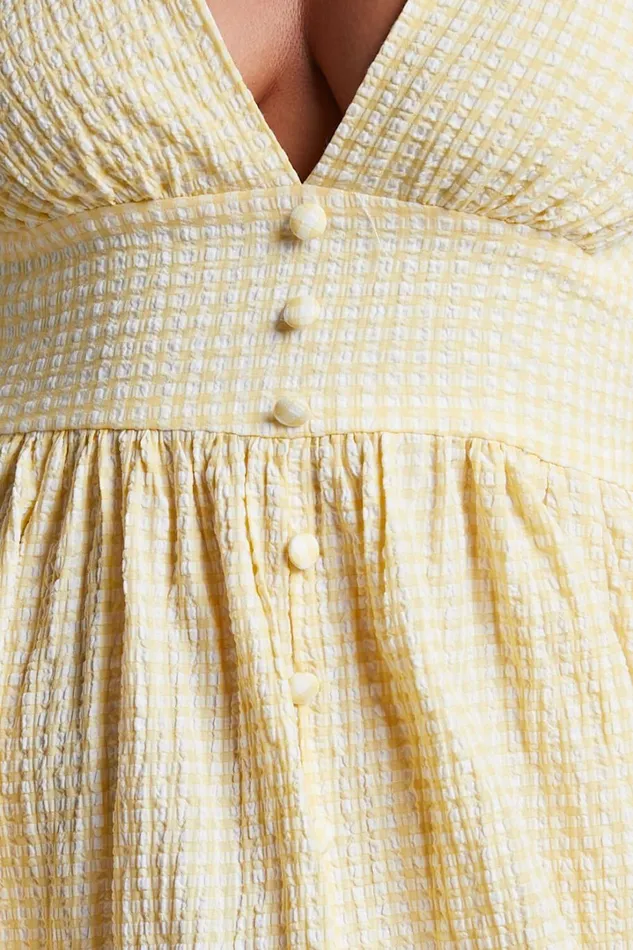Augusta Midi Dress 8211 Button Detail V Neck Double Puff Sleeve Dress In Butter Yellow Women Showpo Dresses