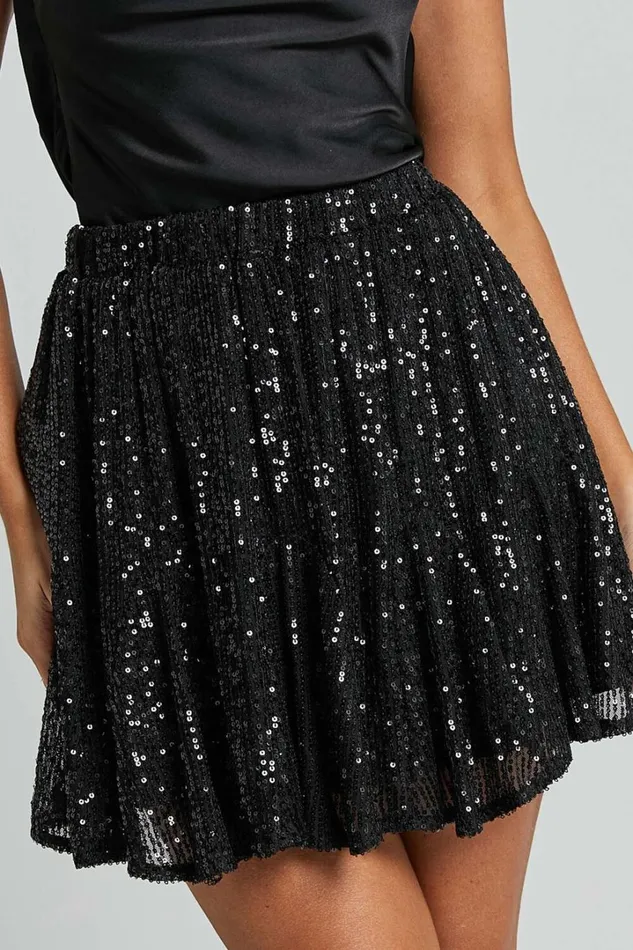 Aurelie Mini Skirt 8211 Elasticated Sequin Skater Skirt In Black Women Showpo Skirts
