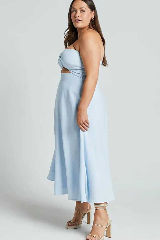 Avie Midi Dress 8211 Twist Strapless Cocktail Dress In Ice Blue Women Showpo Curve Clothes