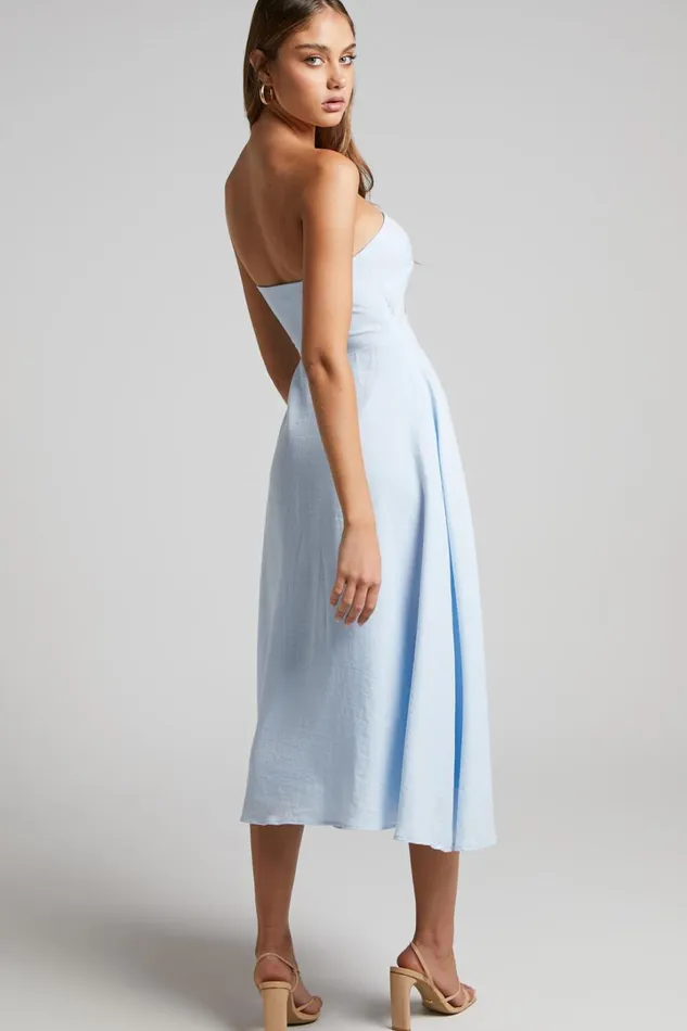 Avie Midi Dress 8211 Twist Strapless Cocktail Dress In Ice Blue Women Showpo Curve Clothes