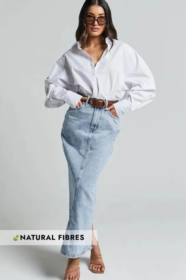 Bailee Midi Skirt 8211 Denim Column Back Split Skirt In Light Blue Wash Women Showpo Denim Bailee Midi Skirt 8211 Denim Column Back Split Skirt In Light Blue Wash Women Showpo Denim