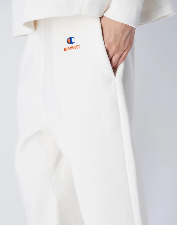 Beams Boy Reverse Weave Wide Leg Pants White Women Champion Pants