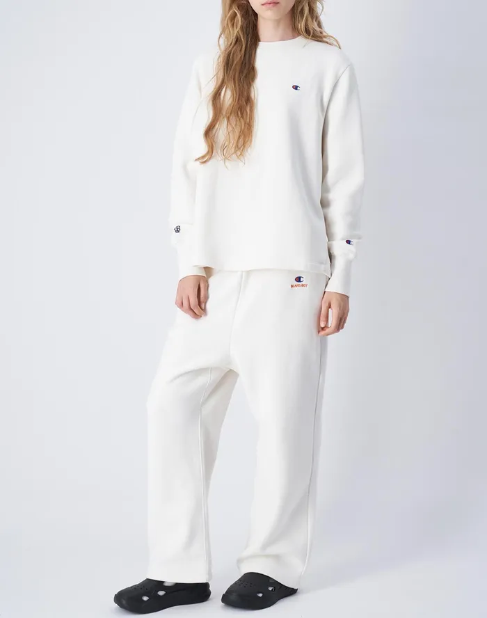 Beams Boy Reverse Weave Wide Leg Pants White Women Champion Pants