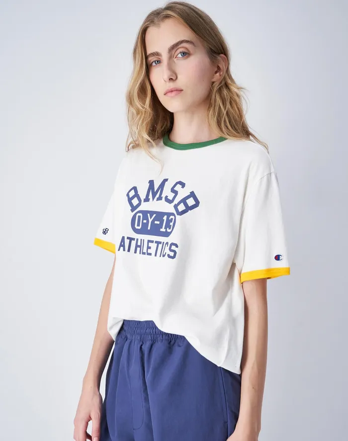 Beams Boy Ringer TShirt Bmsb Graphic C Logo Chalk Whitebuttered Popcorn Women Champion TShirts and Tops