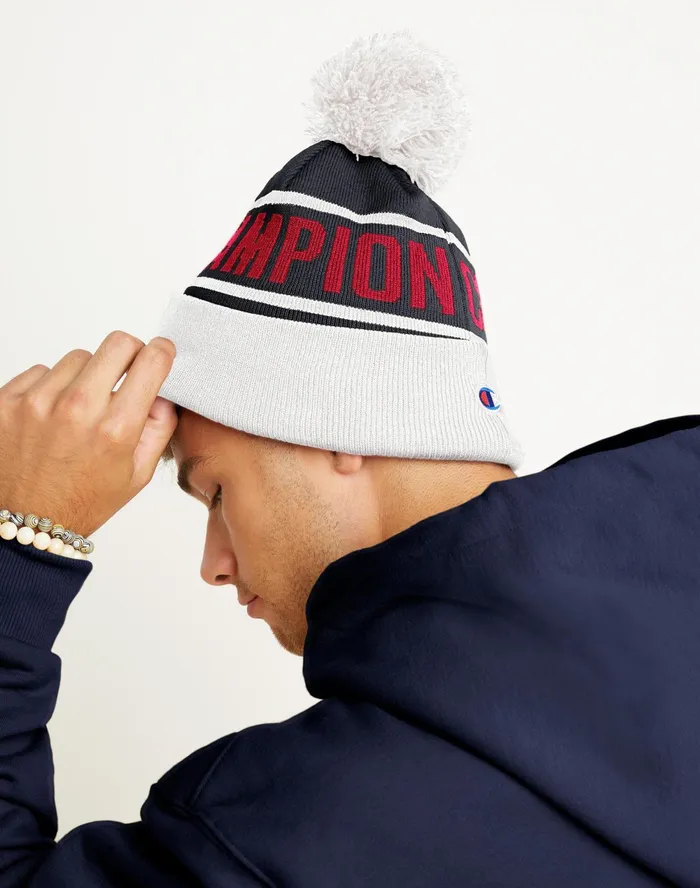 Beanie With Cuff And Pom Block Champion Navyscarletwhite MenWomen Champion Hats