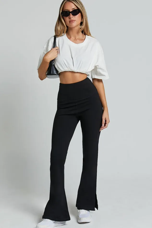 Beau Pants 8211 High Waisted Split Hem Flare Pants In Black Women Showpo Pants