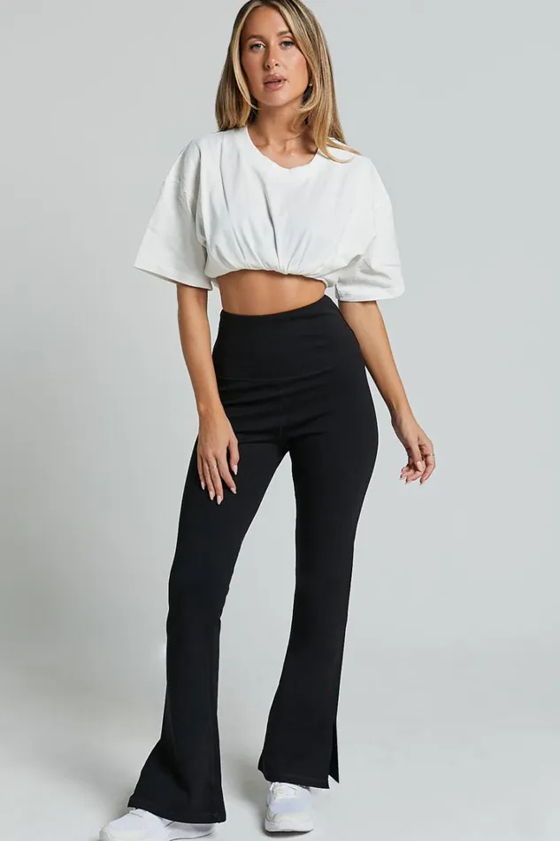 Beau Pants 8211 High Waisted Split Hem Flare Pants In Black Women Showpo Pants