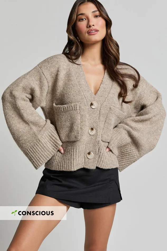 Becka Cardigan 8211 Oversized Recycled Knitted Button Through Cardigan In Biscuit Women Showpo Sweaters and Cardigans