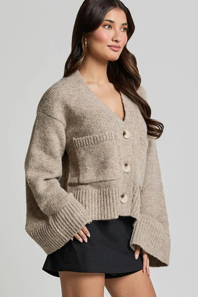Becka Cardigan 8211 Oversized Recycled Knitted Button Through Cardigan In Biscuit Women Showpo Sweaters and Cardigans