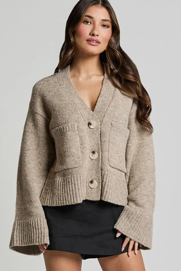 Becka Cardigan 8211 Oversized Recycled Knitted Button Through Cardigan In Biscuit Women Showpo Sweaters and Cardigans