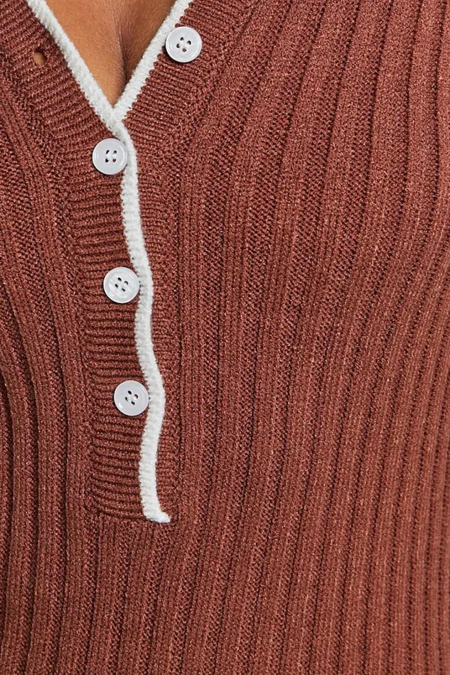Becky Midi Dress 8211 Button Front Contrast Knit Midi Dress In Chocolate Women Showpo Dresses