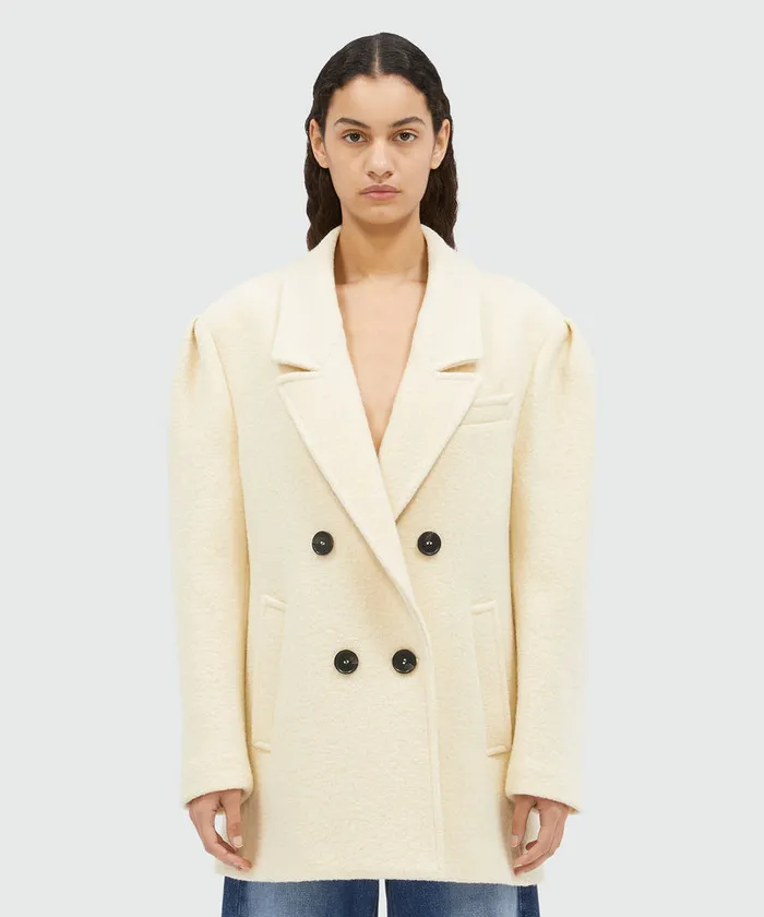 Beige DoubleBreasted Boucl Wool Pea Coat Women MSGM Jackets And Coats