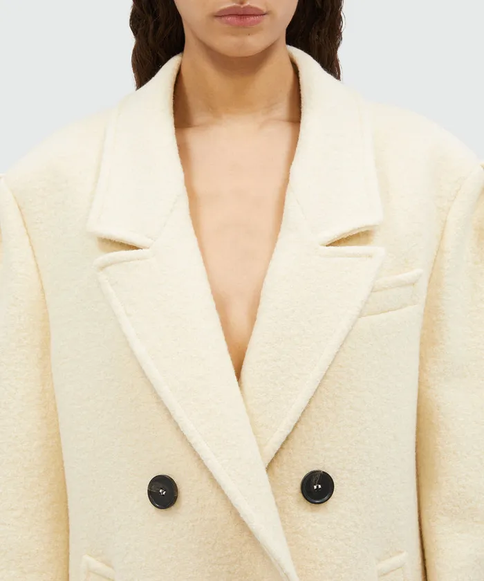 Beige DoubleBreasted Boucl Wool Pea Coat Women MSGM Jackets And Coats