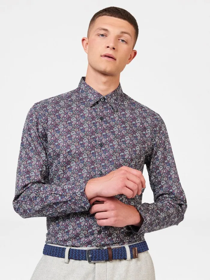 Ben Sherman Archive Print Shirts Men Winter Floral Print Shirt 8211 Plum