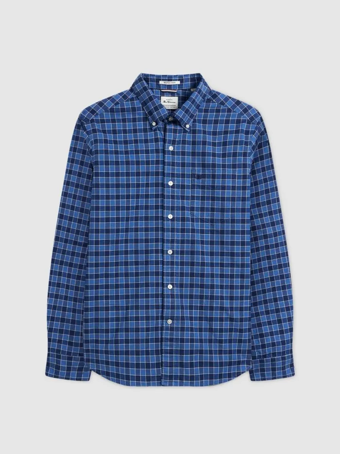 Ben Sherman Heritage Check Shirts Men Brighton Oxford Organic Shirt 8211 Navy Blue Gingham