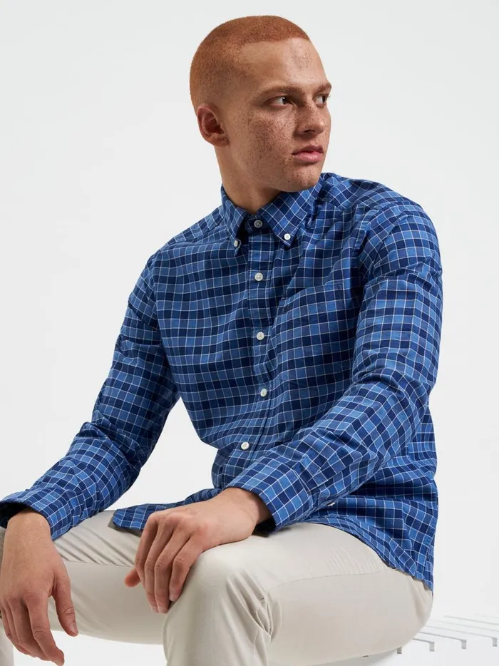 Ben Sherman Heritage Check Shirts Men Brighton Oxford Organic Shirt 8211 Navy Blue Gingham