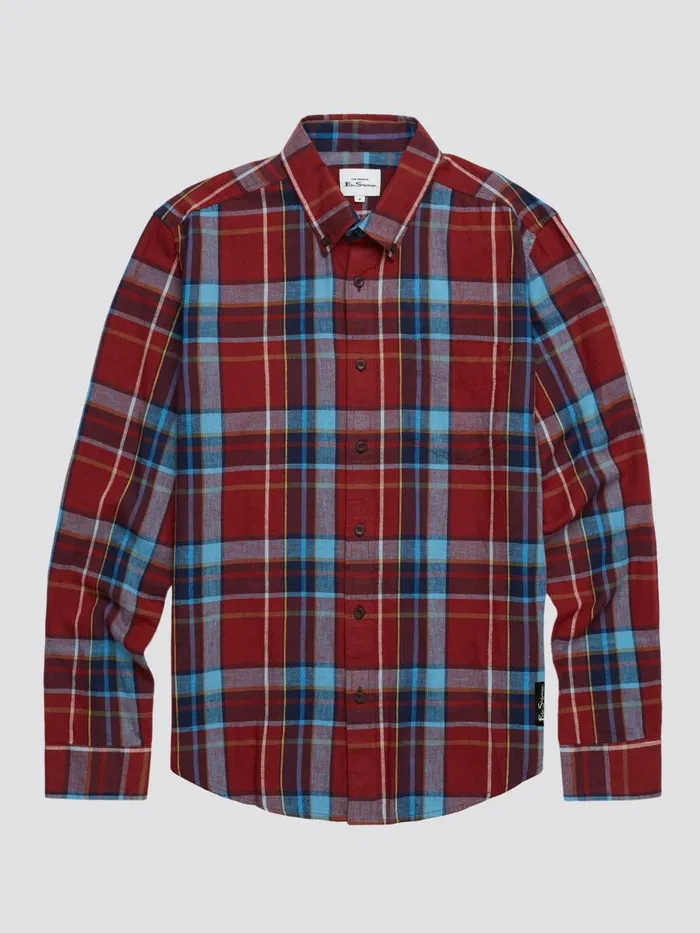 Ben Sherman Heritage Check Shirts Men Madras Check Linen Blend LongSleeve Shirt