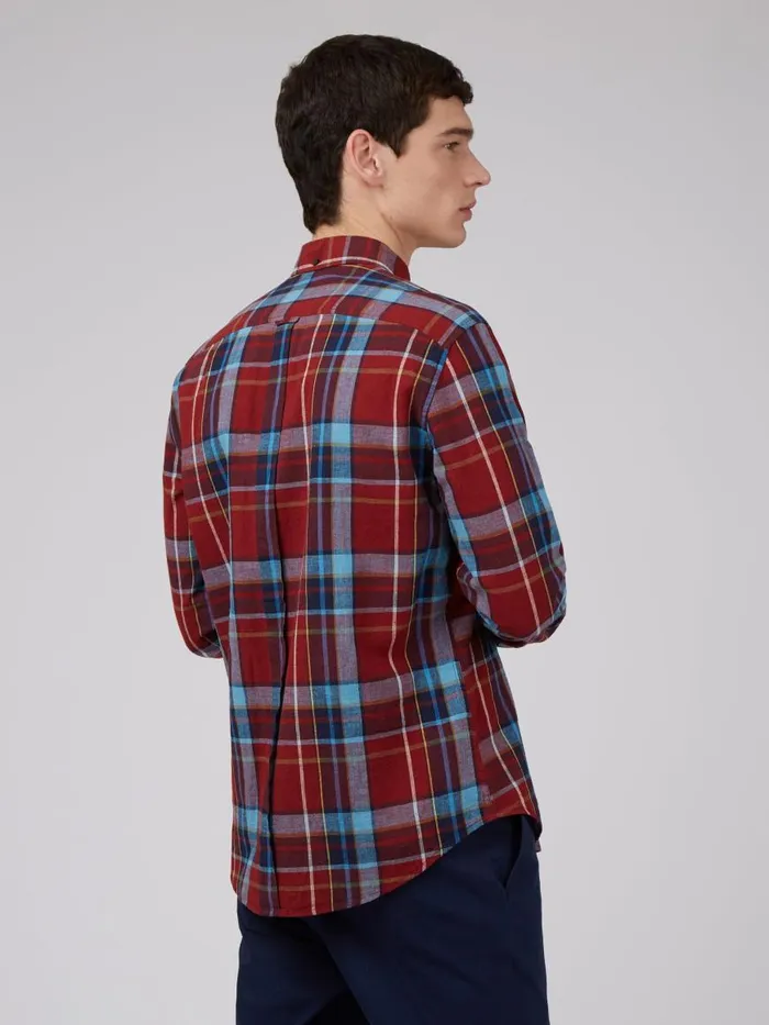Ben Sherman Heritage Check Shirts Men Madras Check Linen Blend LongSleeve Shirt