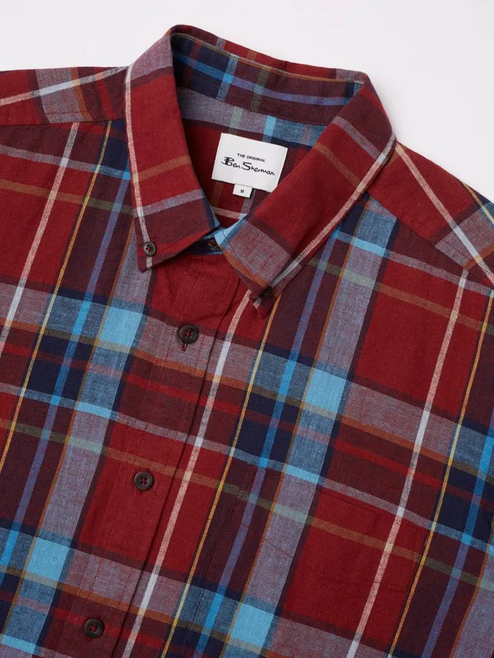 Ben Sherman Heritage Check Shirts Men Madras Check Linen Blend LongSleeve Shirt