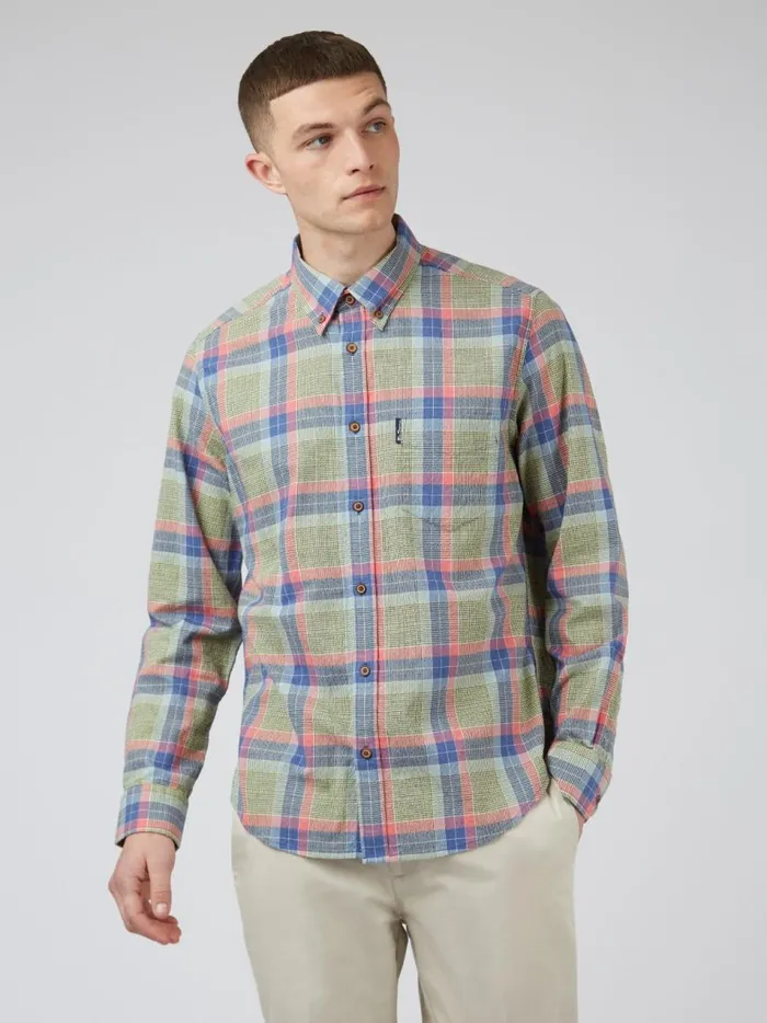 Ben Sherman Heritage Check Shirts Men Pastel Check Seersucker LongSleeve Shirt Ben Sherman Heritage Check Shirts Men Pastel Check Seersucker LongSleeve Shirt