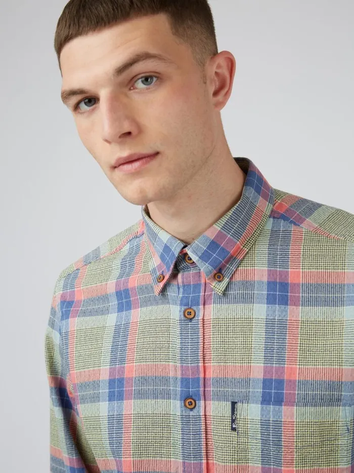 Ben Sherman Heritage Check Shirts Men Pastel Check Seersucker LongSleeve Shirt Ben Sherman Heritage Check Shirts Men Pastel Check Seersucker LongSleeve Shirt