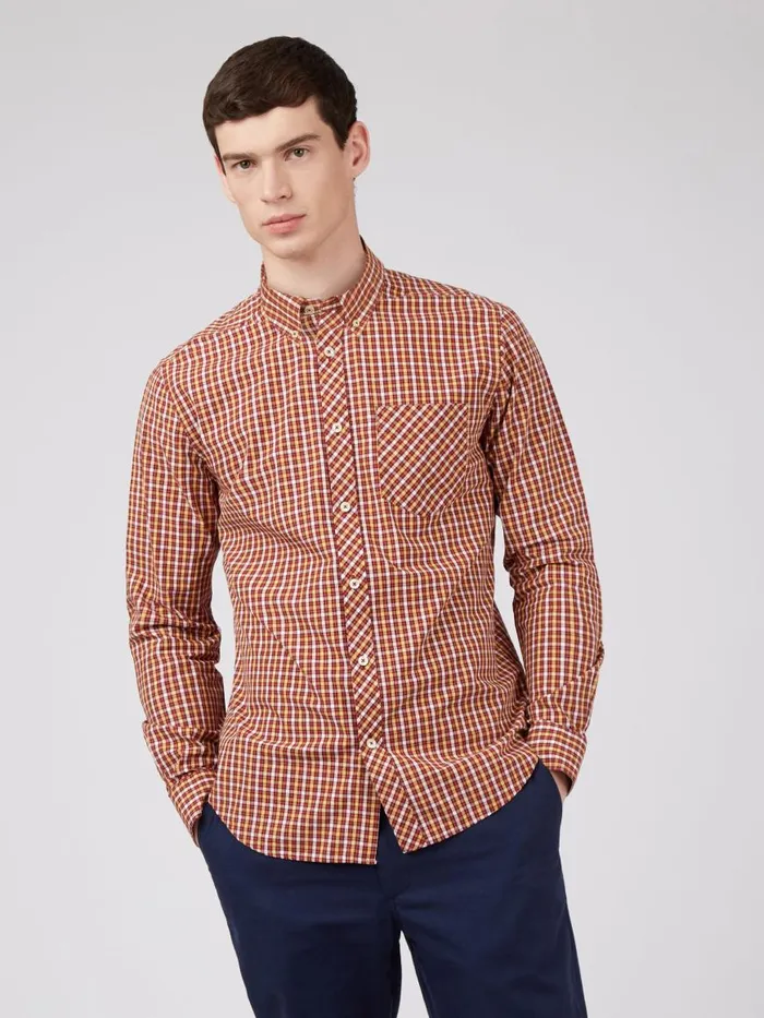 Ben Sherman Heritage Check Shirts Men Signature LongSleeve House Check Shirt 8211 Claret