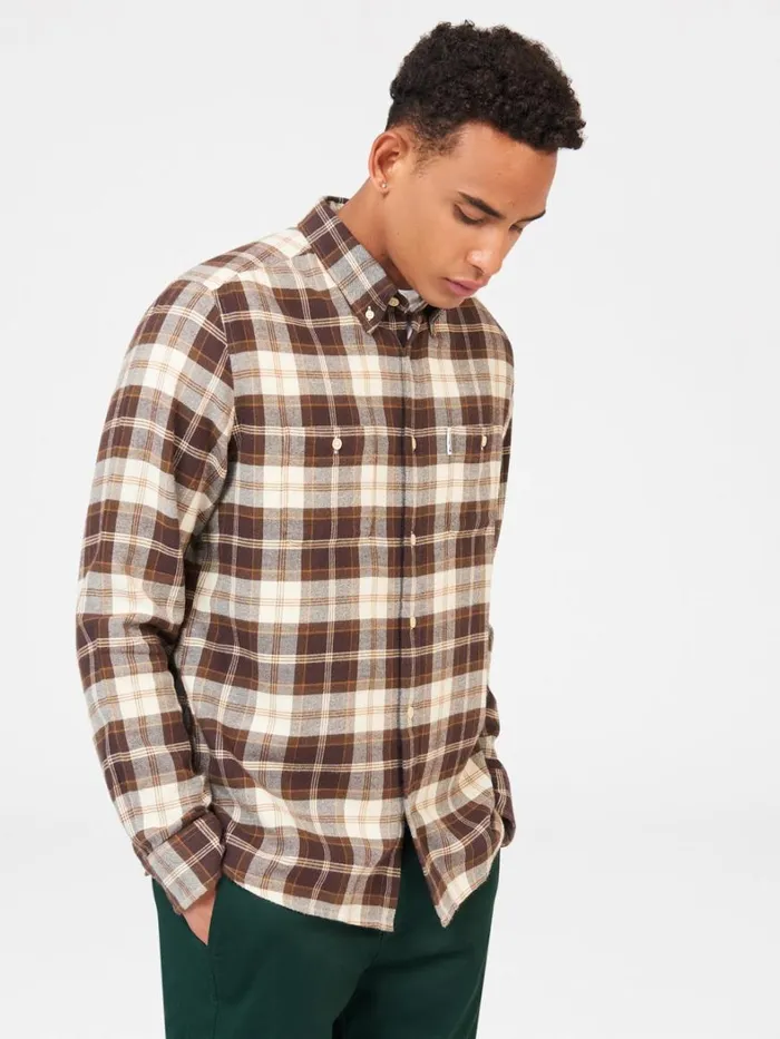 Ben Sherman Long Sleeve Shirts Men Brushed Plain Check Shirt 8211 Chocolate Ben Sherman Long Sleeve Shirts Men Brushed Plain Check Shirt 8211 Chocolate