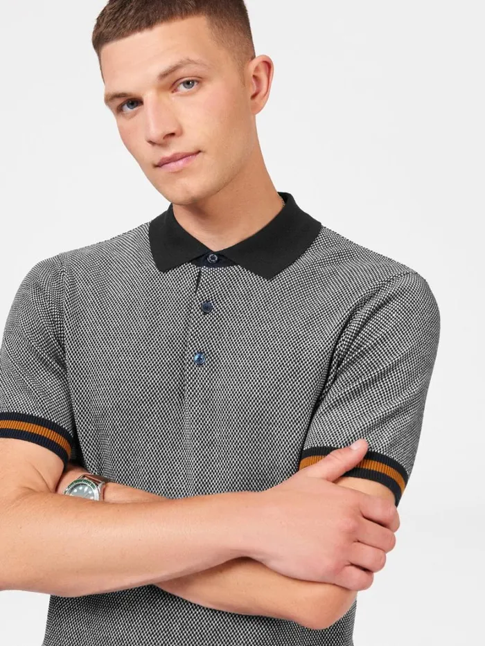 Ben Sherman Mod Knit Polos Men All Over Textured Knit Polo 8211 Dark Navy