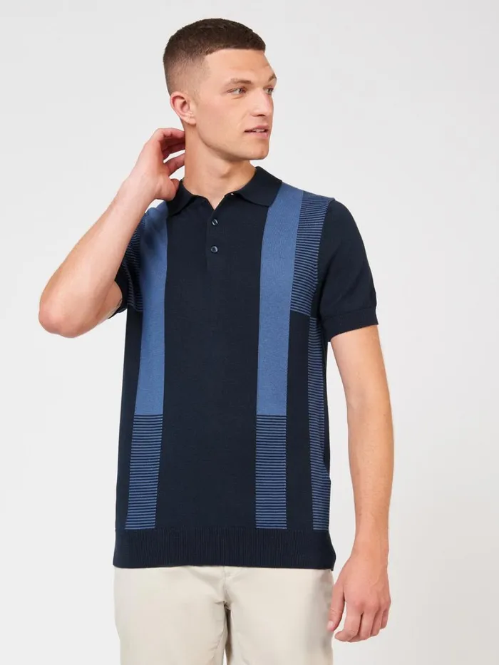 Ben Sherman Mod Knit Polos Men Intarsia Stripe Knit Polo 8211 Dark Navy