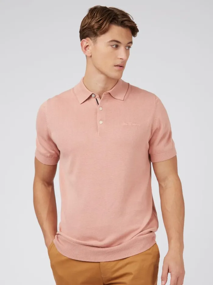 Ben Sherman Mod Knit Polos Men Signature Knit Polo Summer Knit Polo Pink